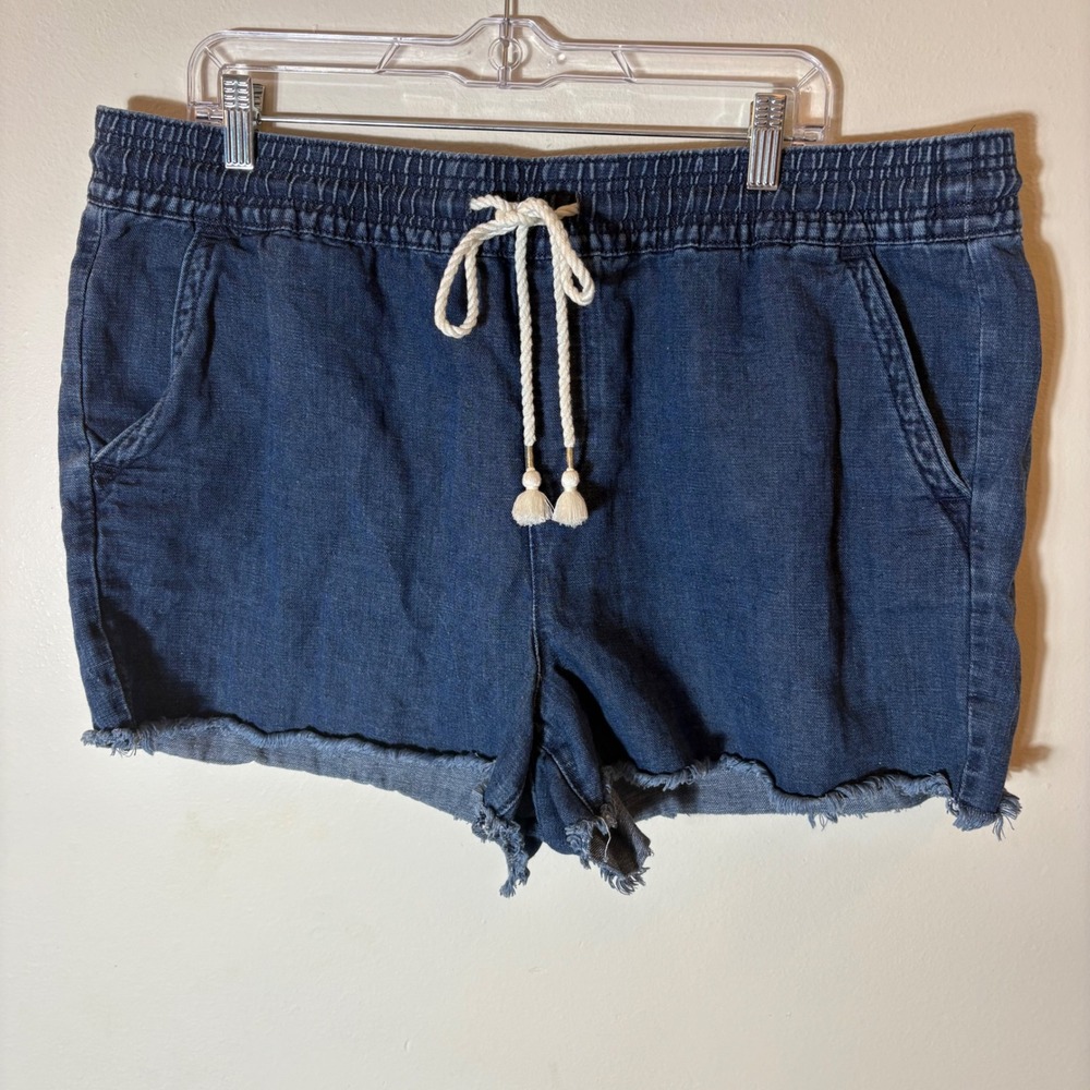 LOFT Denim Drawstring Frayed Hem‎ Shorts Size XL